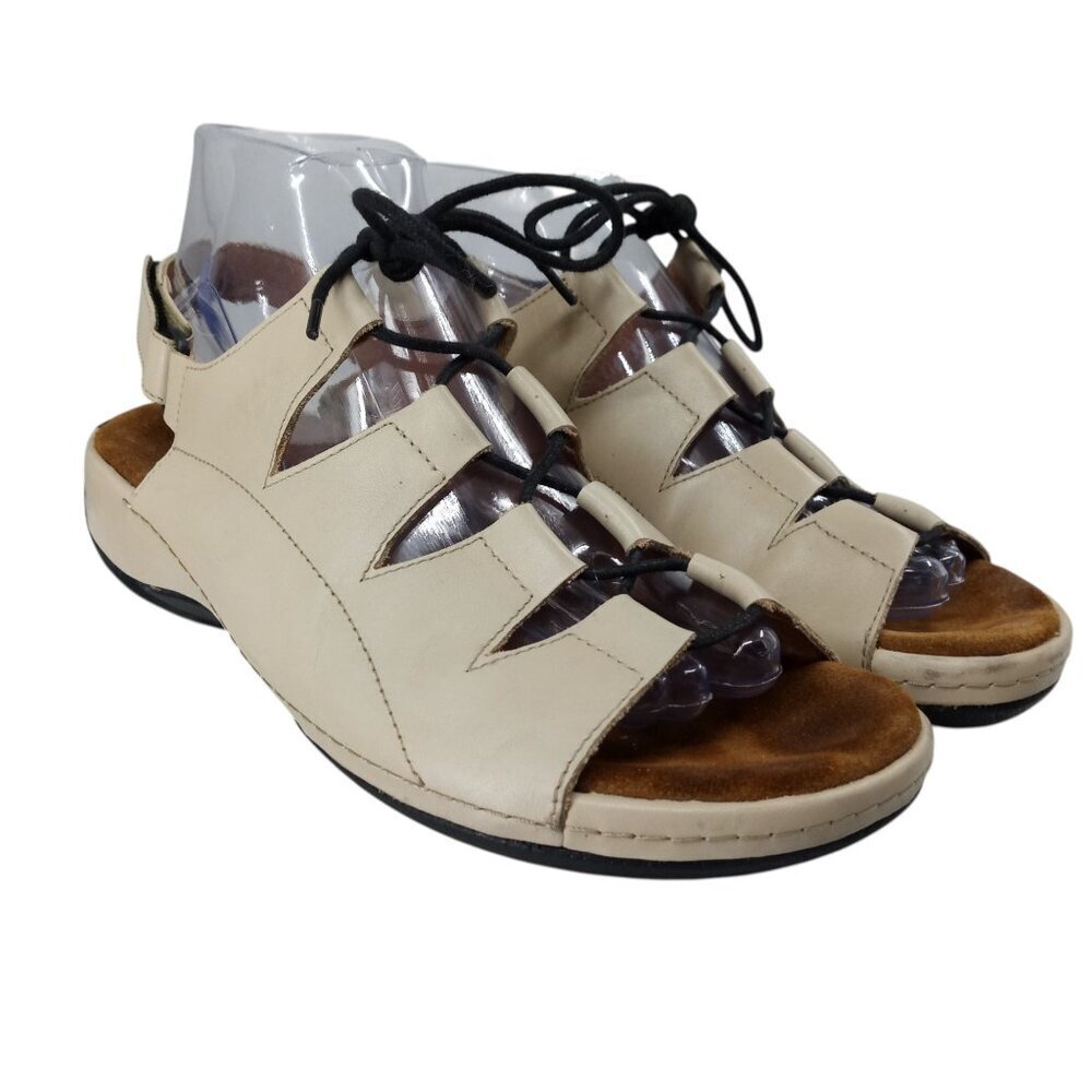 Wolky Kite Ghillie Lace Up Comfort Sandals Size 39 Us 8 Beige Leather Adjustable